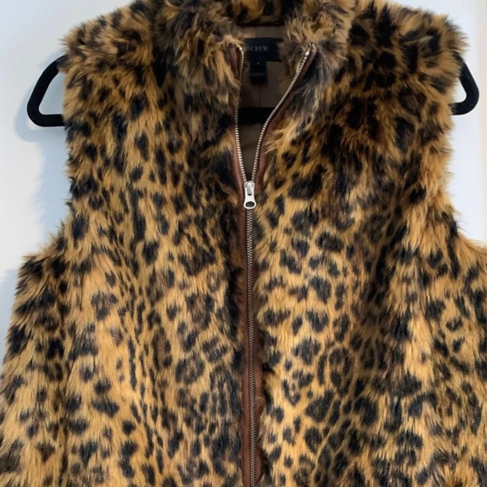 Faux fur leopard j crew vest